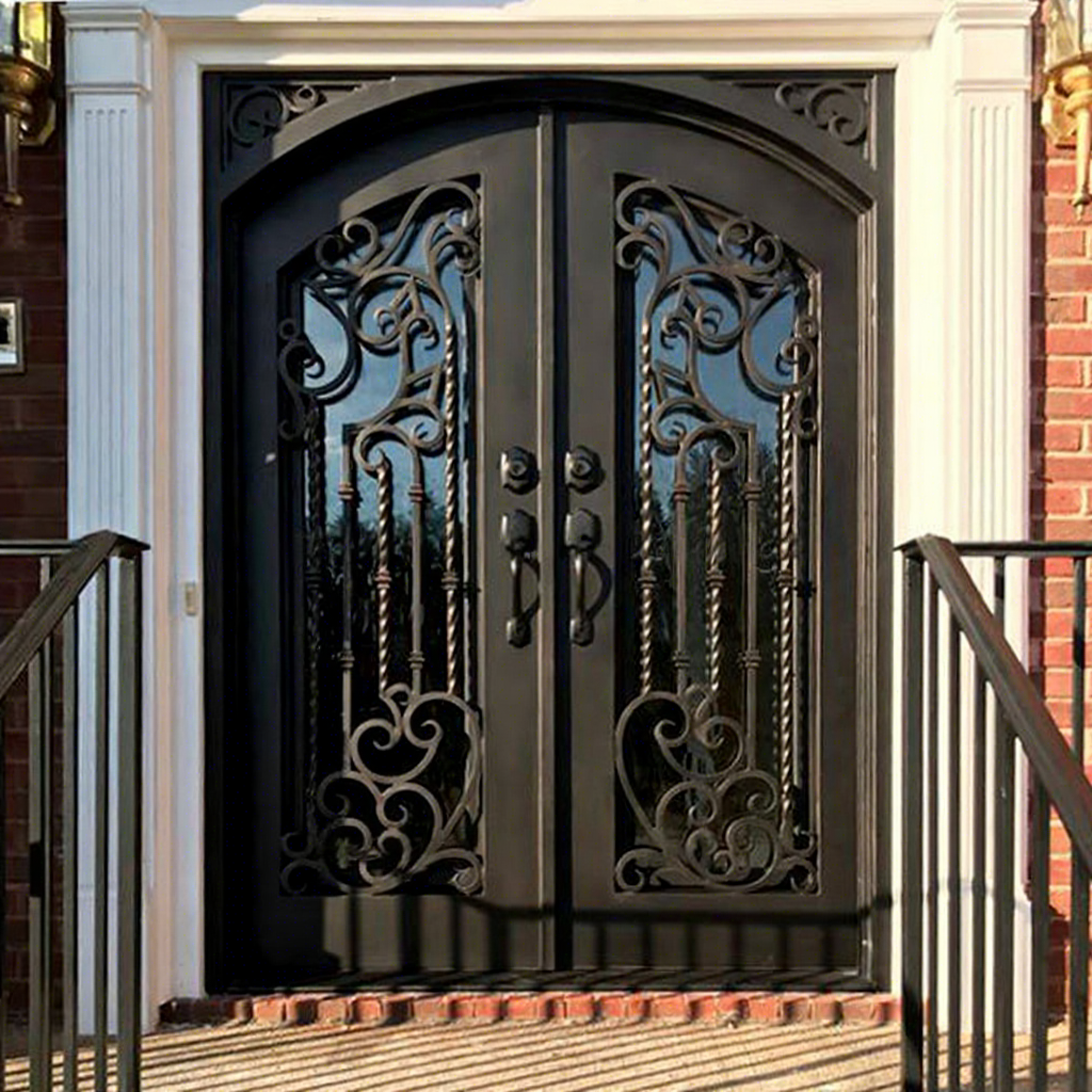 2026 New Thermal Insulated Wrought Iron Double Entry Door with Weather Stripping for Exterior Use