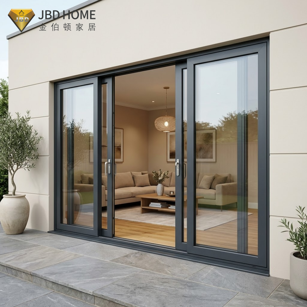 Commercial Hurricane Impact Aluminum Sliding Glass Door Heavy Duty Soundproof Entry Door for Hotel Office Entrance