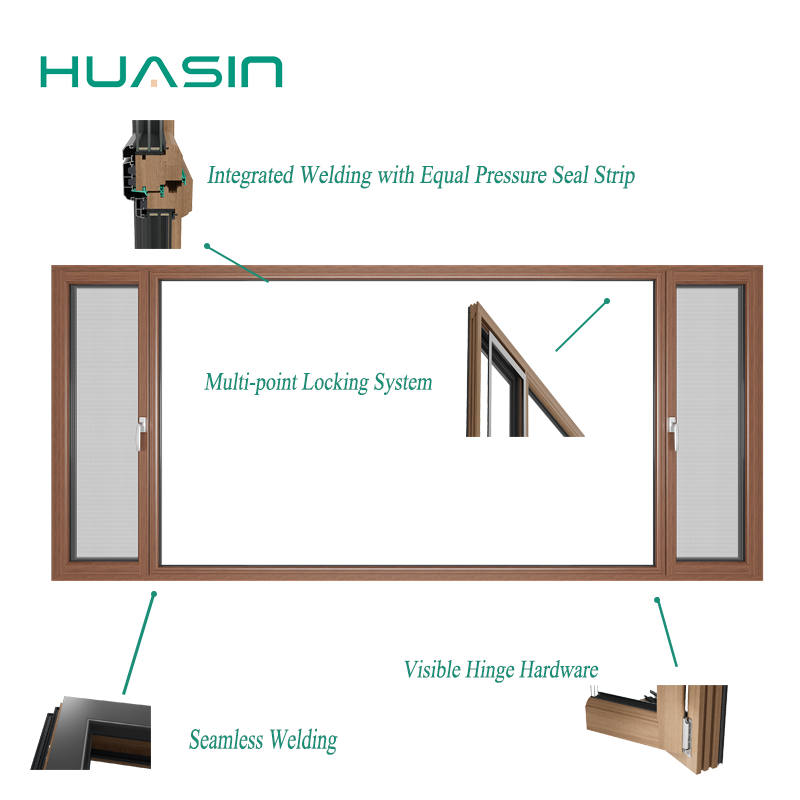 Huasin Factory Direct USA Standard 2026 Custom Factory Energy Efficient Aluminum Clad Inward-opening Doors and windows