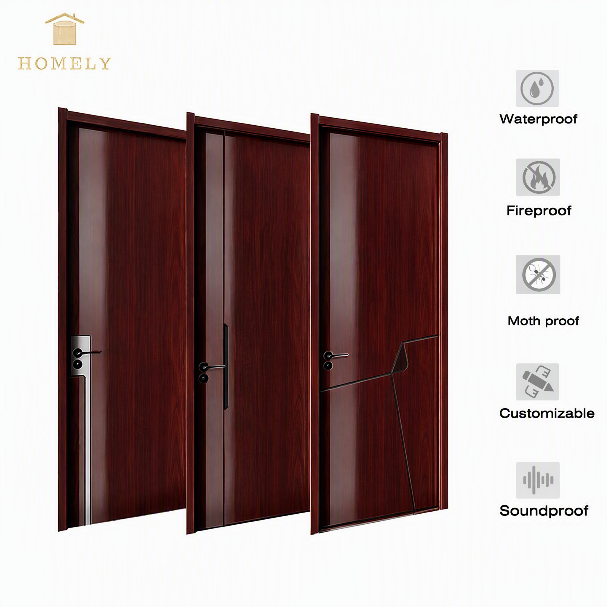 Aluminum&amp;Wood Era Waterproof Durable Aluminum Alloy Modern Interior Doors For Bedroom Kitchen Hotel Office Use