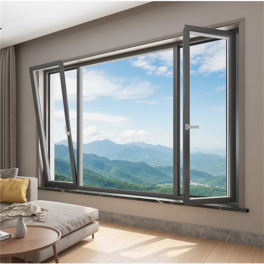 Modern Aluminum Windows Doors Swing Horizontal Double Tempered Glass Heat Insulation Stainless Steel Screen Netting Comply