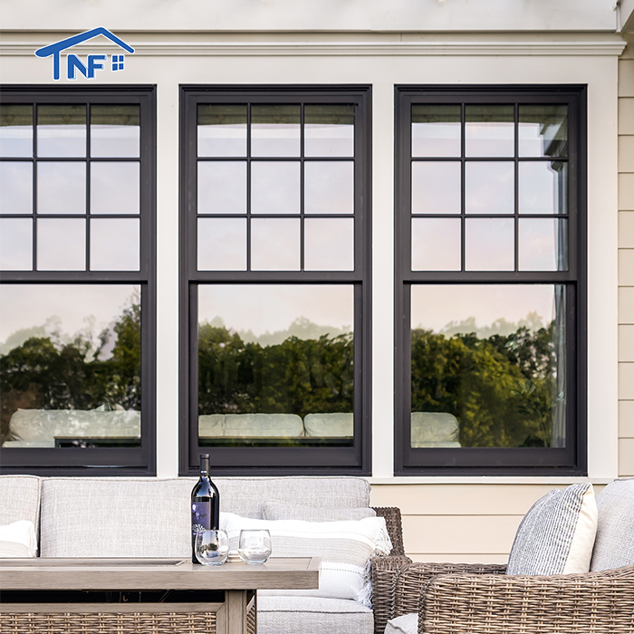 High Quality Top Thermal Break Aluminum Profile Double Glass Single Hung Sliding Windows With Grille