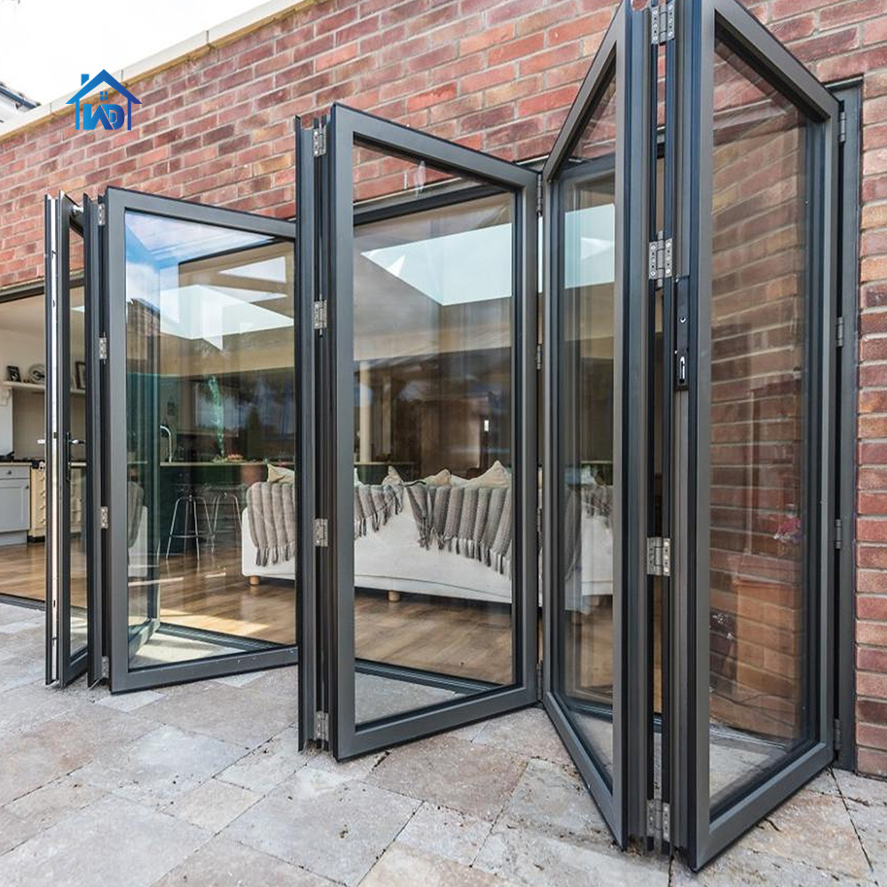 Modern Design Large Triple Glass Bi Fold Aluminium Vertical Sliding Folding Window Door Hurricane-Proof Impact Folding Aluminum