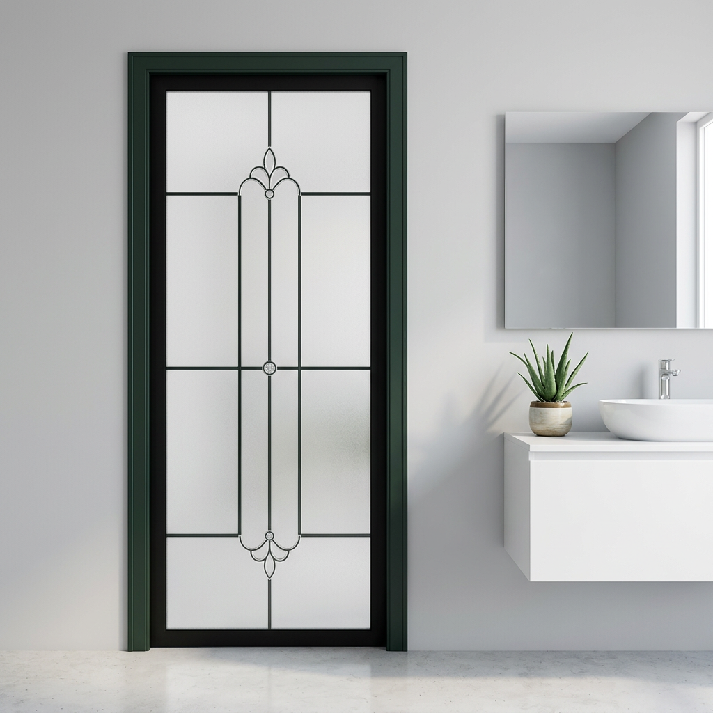 Aluminum Vintage Ornamental Metal Art Glass Moistureproof Laundry Washroom Dual Use Bathroom Door