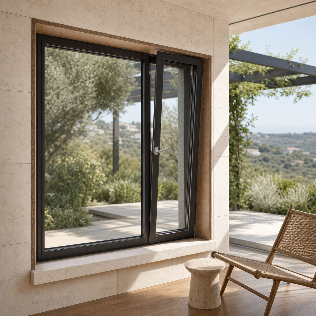 Dual Function Inward Opening Top Hung Multi Point Locking Aluminum Tilt and Turn Window for Coastal Villa Balcony