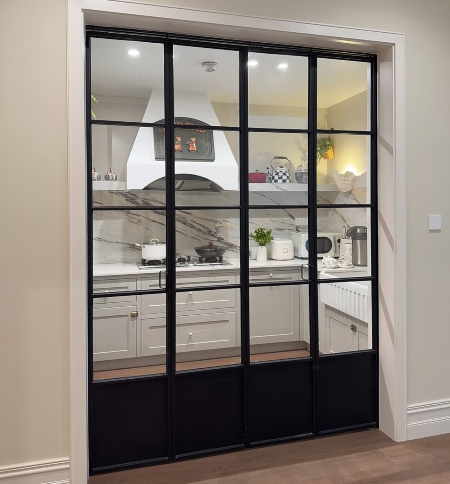 Slim Frame Aluminum French Bi-fold Interior Doors With Double Clear Glass Panels For Residential Use