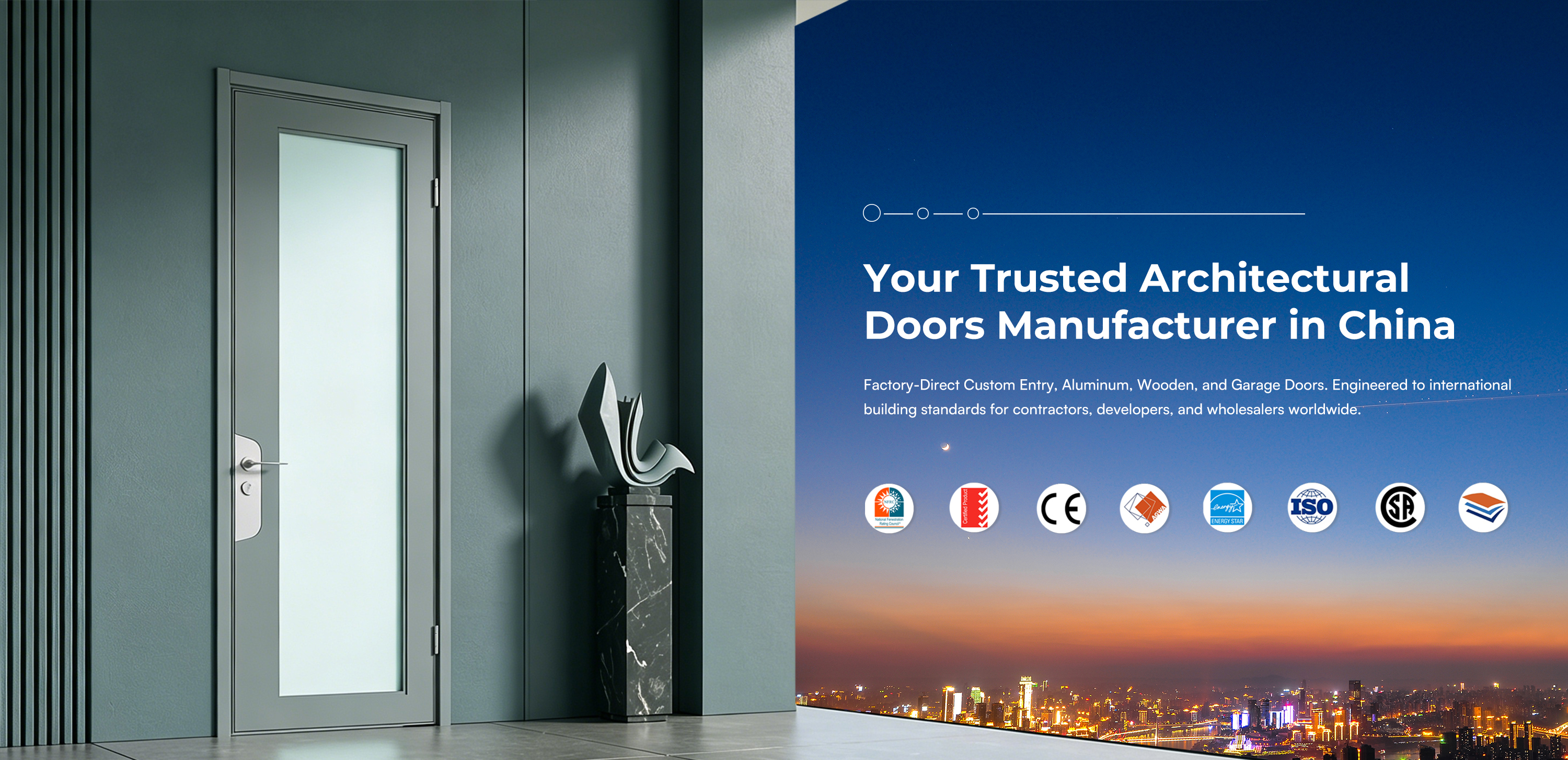 Acoustic pivot entry door system for luxury residential projects