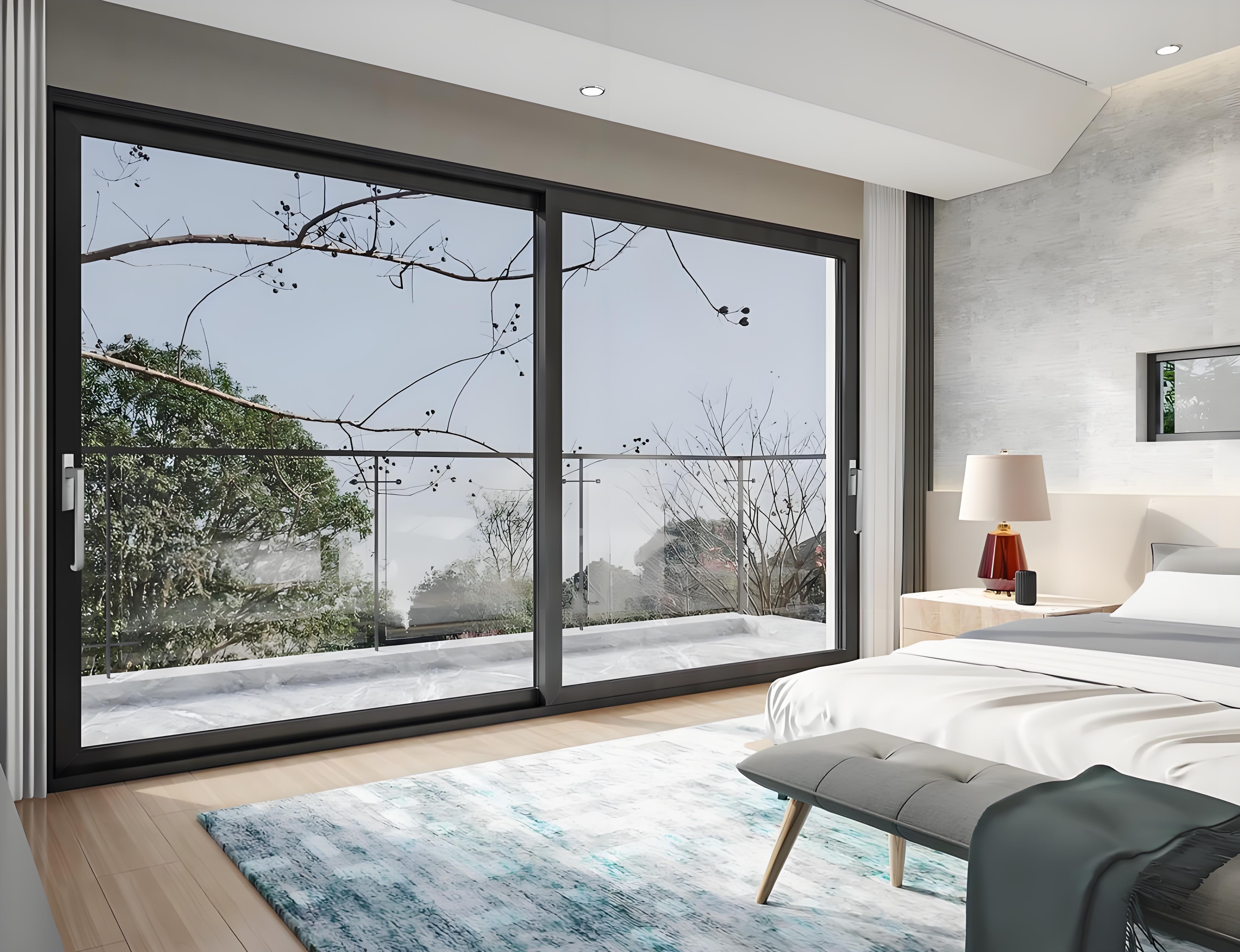 Modern Frame Black Aluminum Double Glazed Tempered Glass Patio Sliding Door Hurricane Impact Sliding Patio Doors