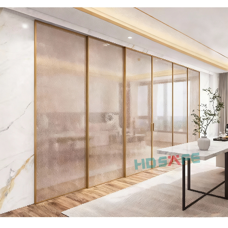 Modern Glass Sliding Doors with Aluminum Frame Interior Door No Bottom Track Soft Closing for Office Apartment Hotel Villa