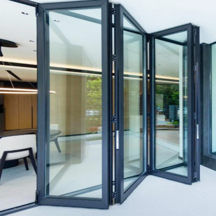 Safety Glass Aluminum Bi Folding Door Heavy Duty Frame Wide Opening Modern Design Stable Folding Door