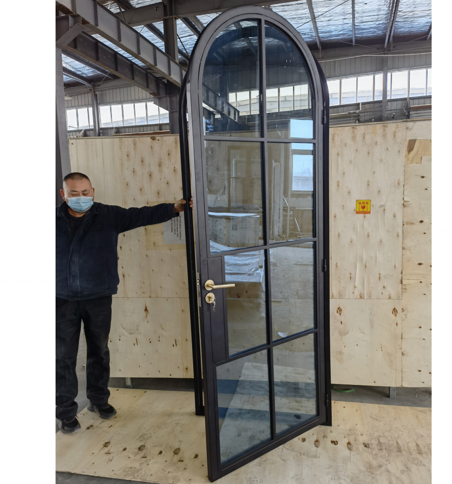HOTIAN French Black Balcony Patio Door Wrought Iron Swing Crittall Door Steel Glass Saloon Windows And Doors