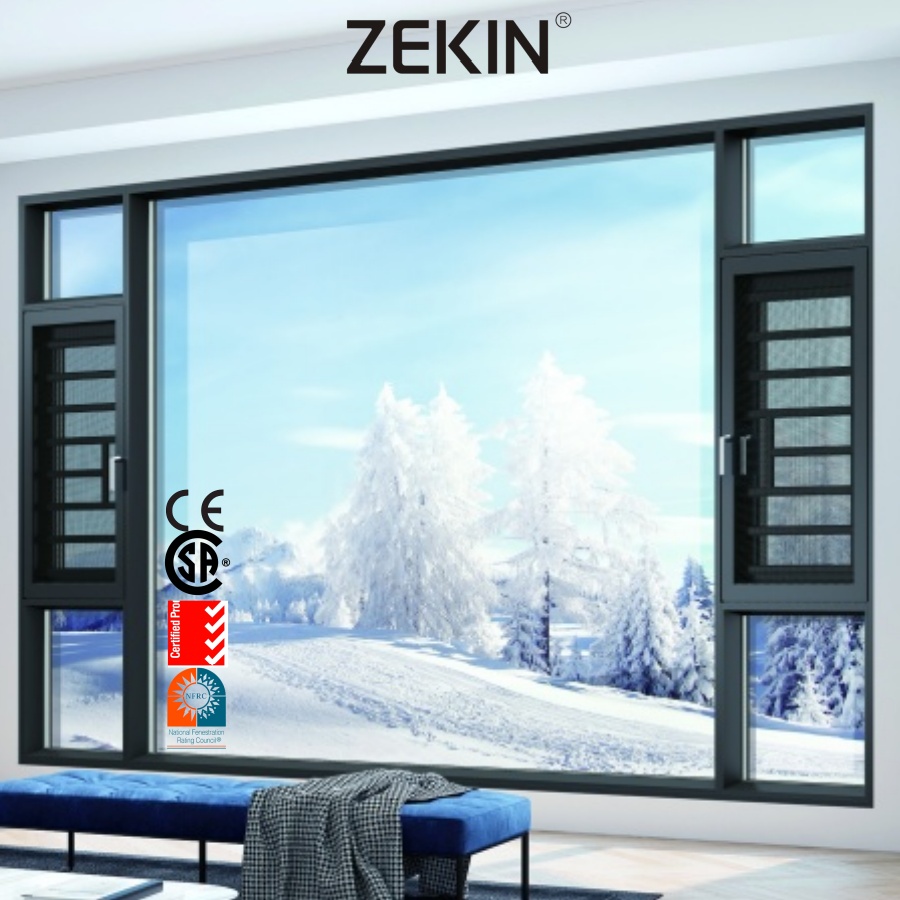 ZEKIN Doors and Windows Aluminum Casement Windows with Double Glazed Glass for House Projects