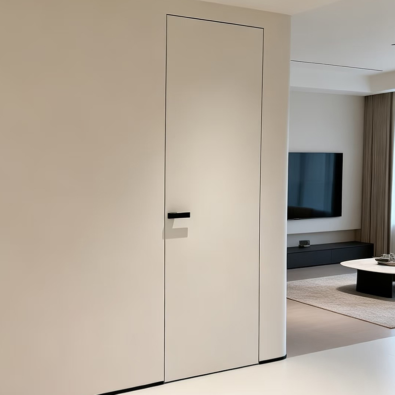 Minimalist Villa Design Moisture-proof Flush Wall Aluminium Frame Latex&amp;Art Coating Door Slabs Interior Door Manufacturer
