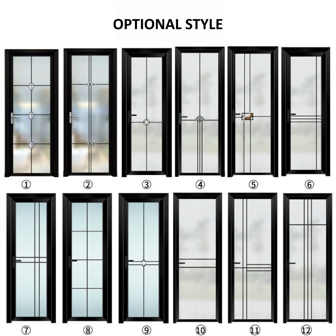 Factory Aluminum Alloy Frosted Glass Swing Door Moisture Proof Interior Bathroom Door For Home