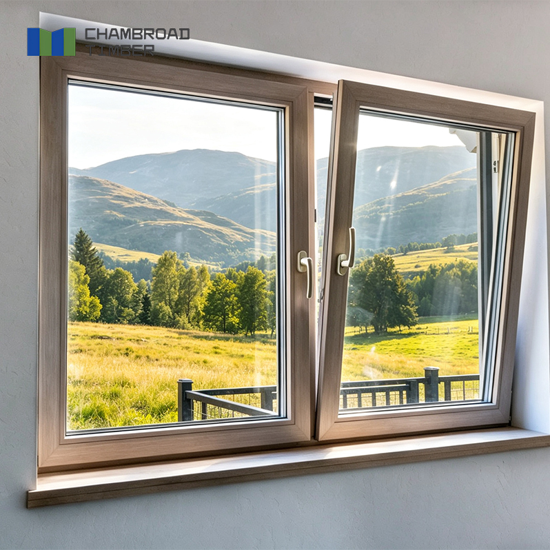 Modern Wood Aluminum Window Casement Fireproof Anti-Theft Double Glazed Insulated Glass CSA Certified For Office