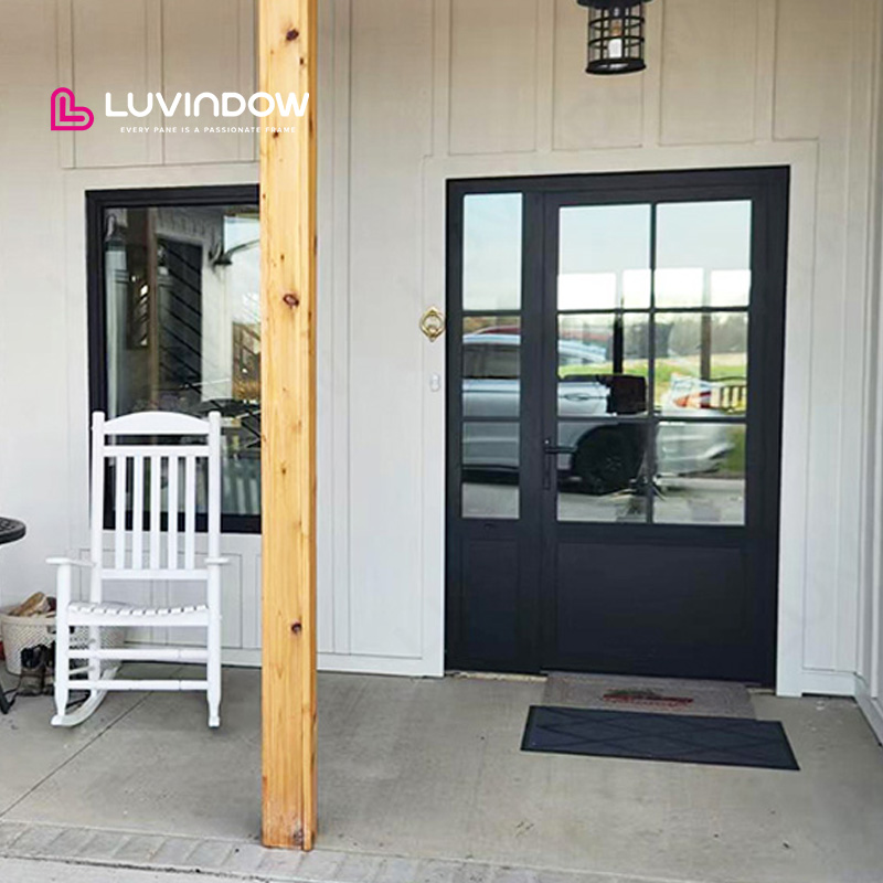 Luvindow Residential Aluminum Doors for House Patio Heat Insulated Rainproof Double Entry Swing Doors with Glass