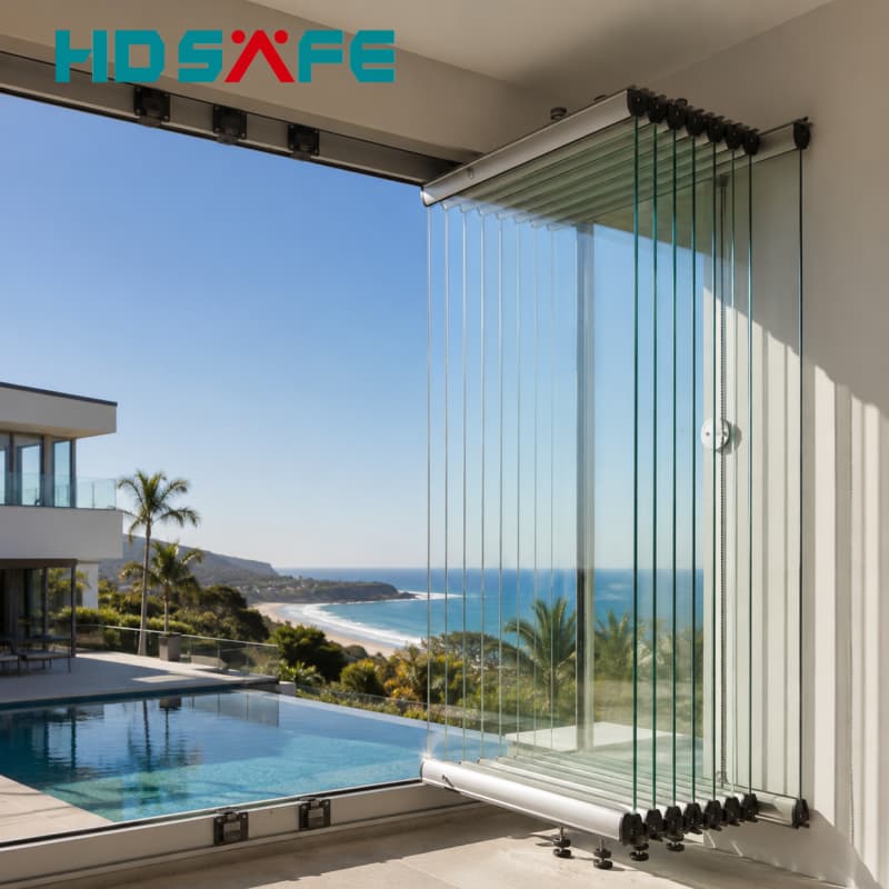 Full View Aluminium Folding Window Frameless Glass Bi-Fold Window System For Balcony Villa Patio Exterior
