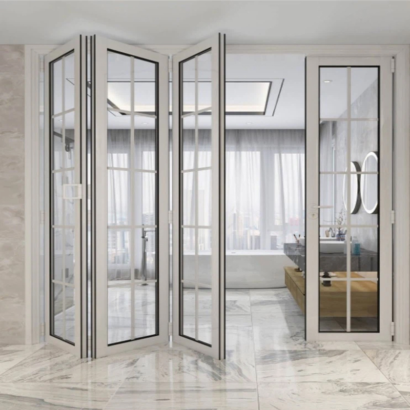 Safety Glass Aluminum Bi Folding Door Heavy Duty Frame Wide Opening Modern Design Stable Folding Door