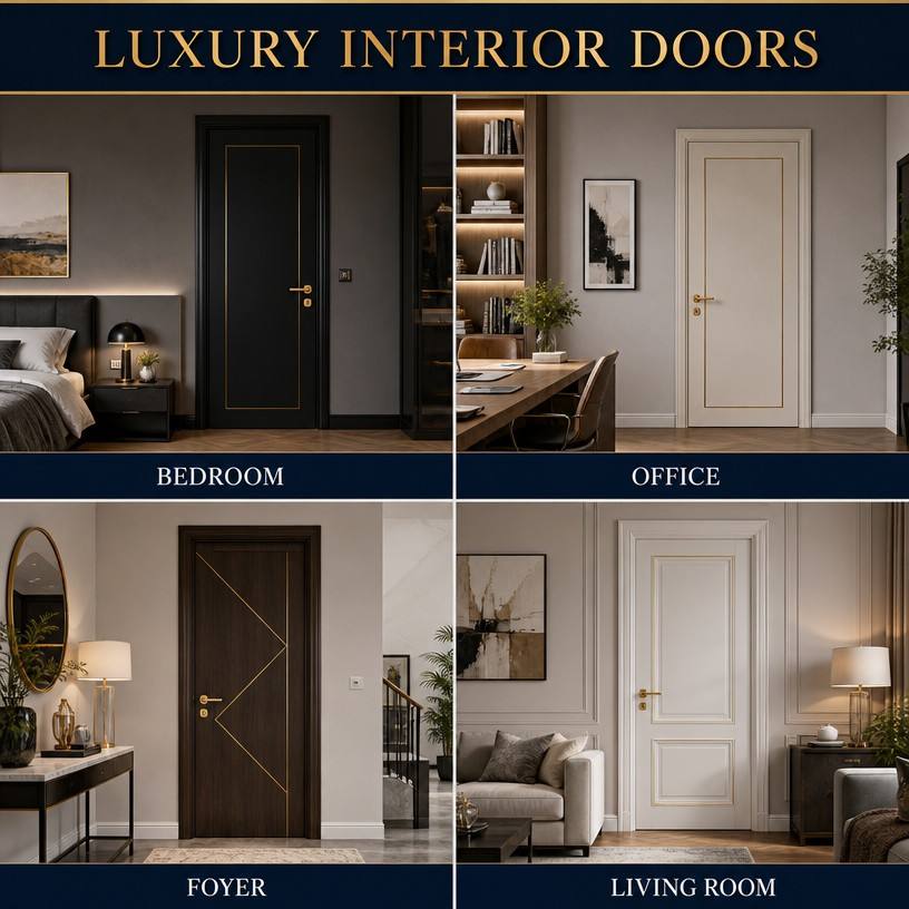 Aluminum&amp;Wood Era Waterproof Durable Aluminum Alloy Modern Interior Doors For Bedroom Kitchen Hotel Office Use