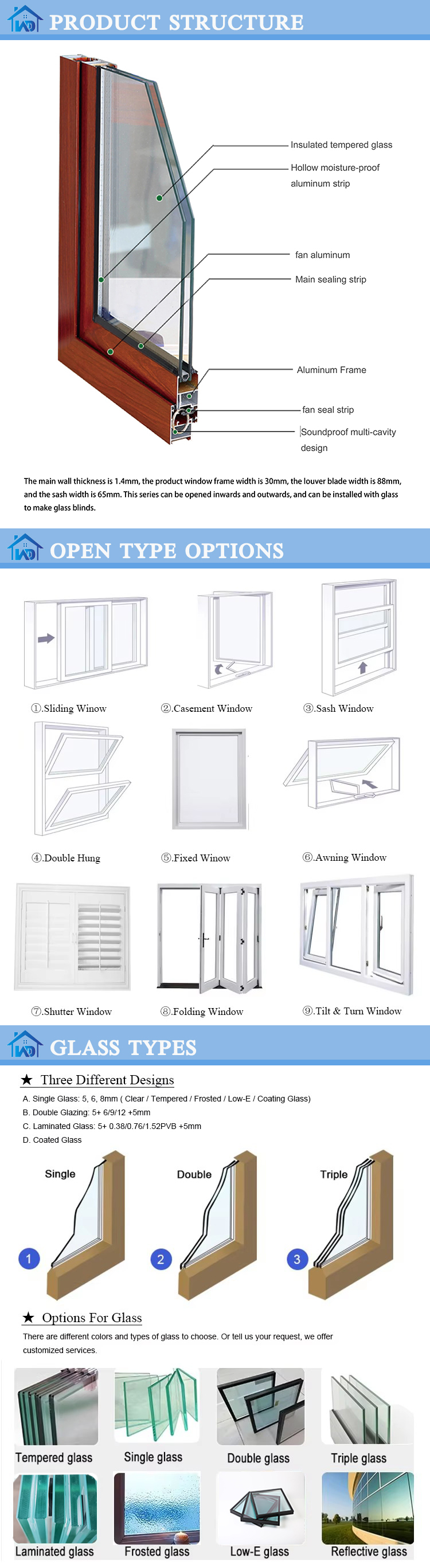 Modern Design Large Triple Glass Bi Fold Aluminium Vertical Sliding Folding Window Door Hurricane-Proof Impact Folding Aluminum