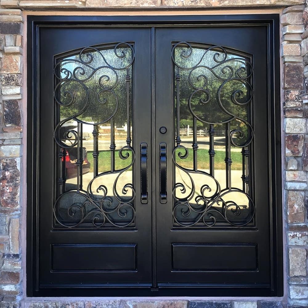 2026 New Thermal Insulated Wrought Iron Double Entry Door with Weather Stripping for Exterior Use