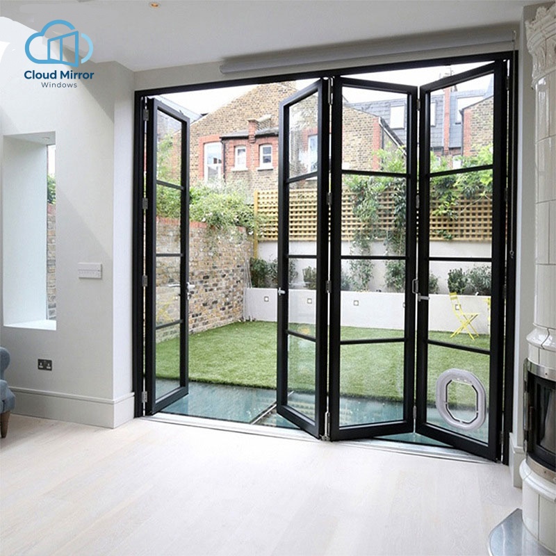 Modern European Multi-Panel Aluminum Exterior Bi-Fold Door Tempered Glass Windproof for Homestay Rural Residential Buildings