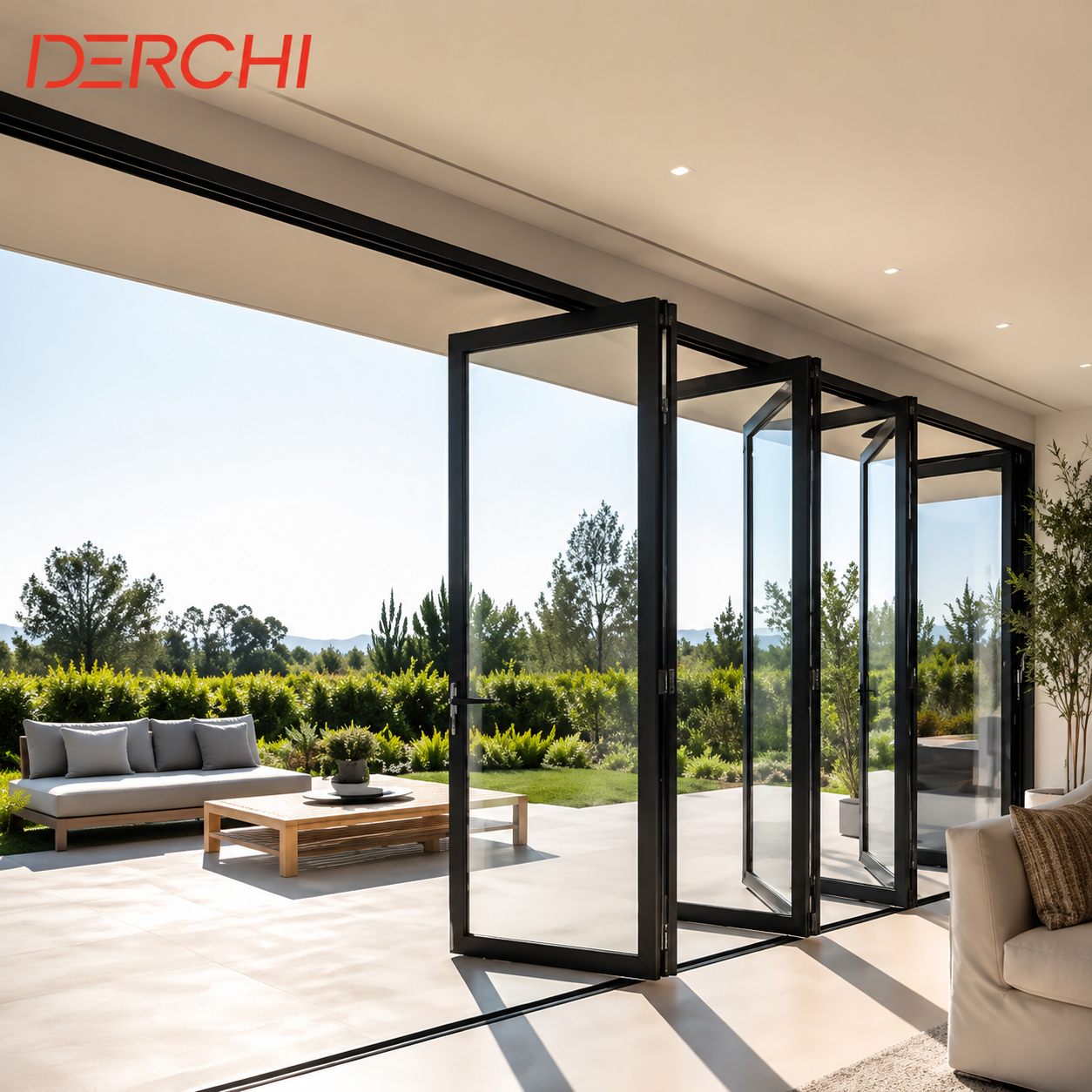 Custom Size Aluminum Bi-Fold Patio Doors Slim Frame Folding Glass Door System