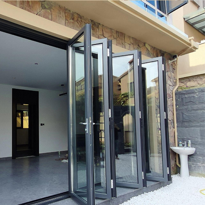 Bulk Engineering Aluminum Folding Door for Courtyard Bedroom Stable Multi-Splicing Double Tempered Glass Modern Design Hardcover