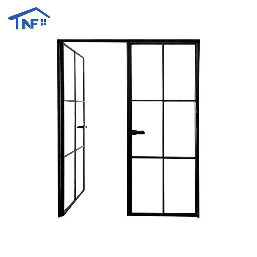 Simple Design Customized Hinged Door Double Tempered Glass Swing French Casement Doors Grills Wood Clad Aluminum Thermal