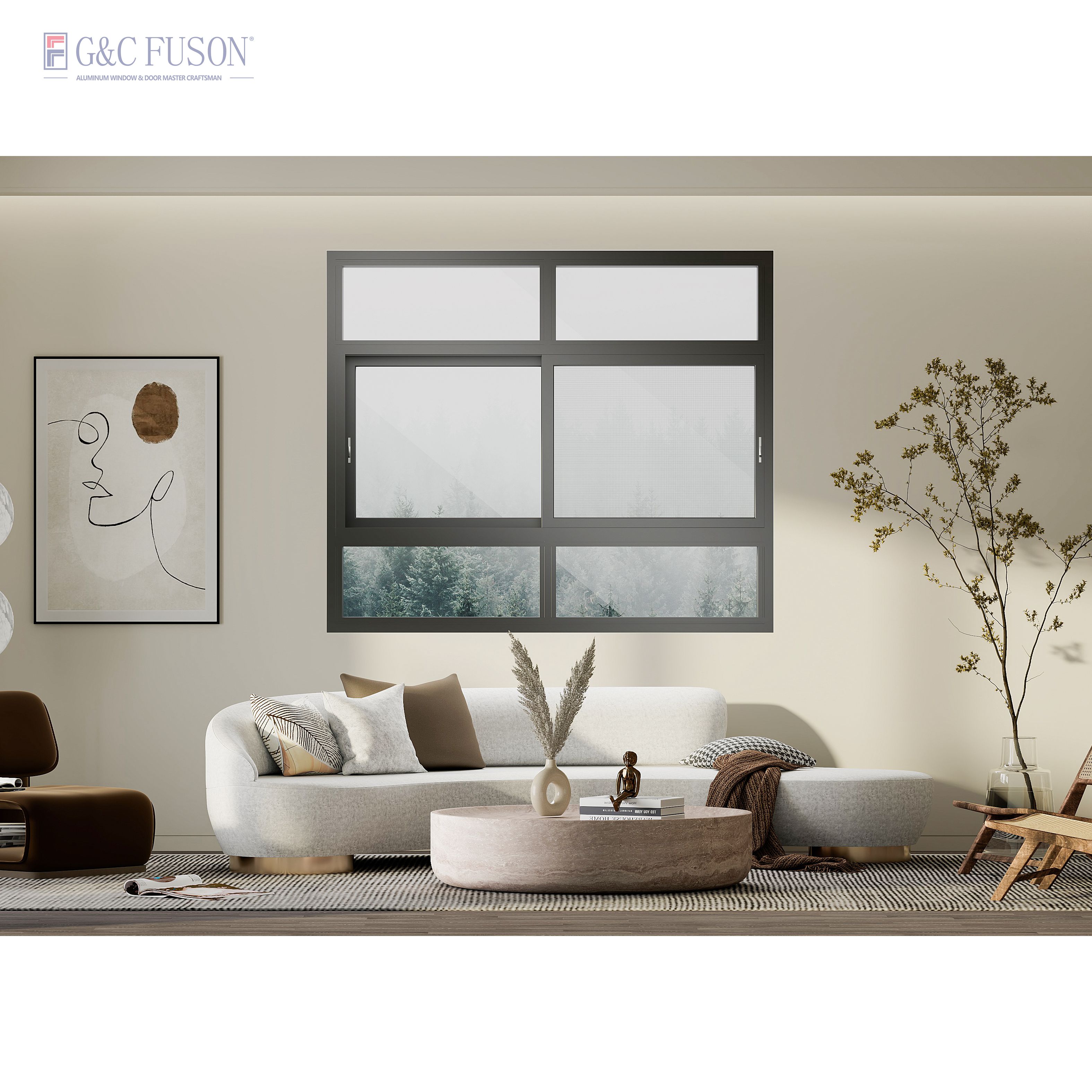 Fuson Soundproof Accordion Sliding Glass Windows and Doors Thermal Break Aluminum Bi Folding Window slide window