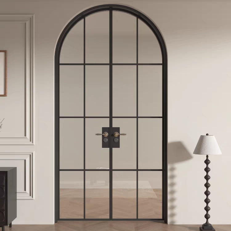 Arched Glass Double Entry Door Modern Farmhouse Black Security