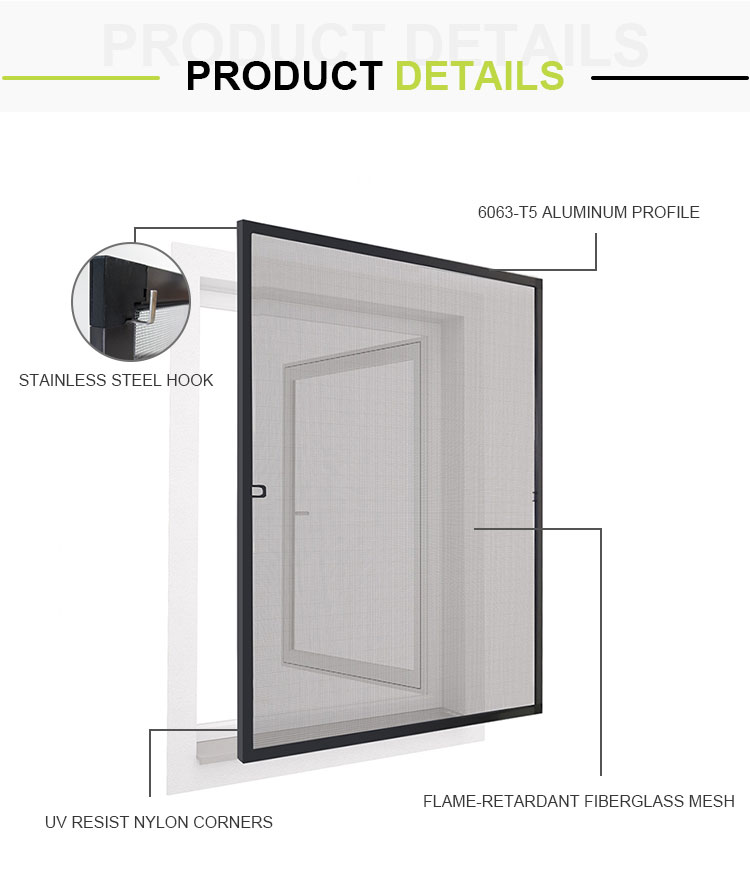 Door Window Screens Custom Removable Aluminum Frame Screen Window Fiberglass Anti Dust Insect Fly Mosquito Window Screen Mesh