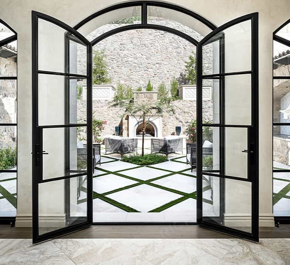 Customized Arched Aluminum Framed Swing Glass Door Crittall Style Entrance Metal French Doors for Homes