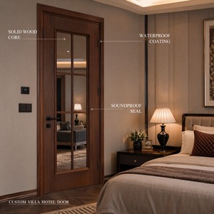 Aluminum Clad Wood Interior Door Solid Wood Core Double Glazed Waterproof Soundproof Bedroom Door for Villa Hotel