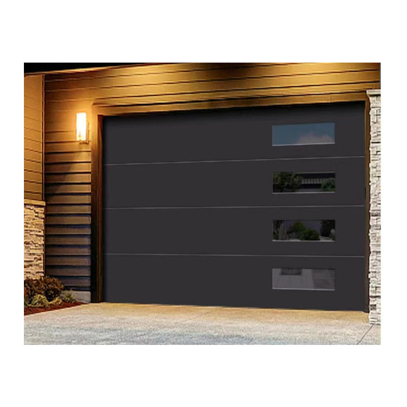 Modern Dark Brown Sectional Garage Door with Full View Window Insulated Automatic Overhead Door