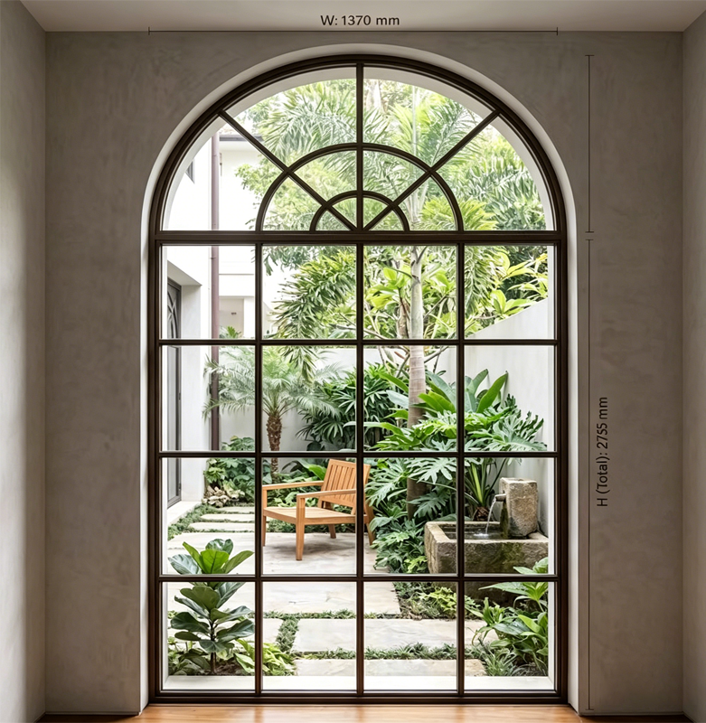 Contemporary Arched Aluminum Window With Powder Coating and Customized Colors for Residential Building