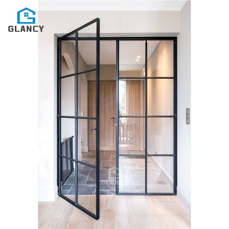 French Modern Single Glass Door CE Certified Black Power Coated Heat Insulation Made Aluminium for Outdoor Entry
