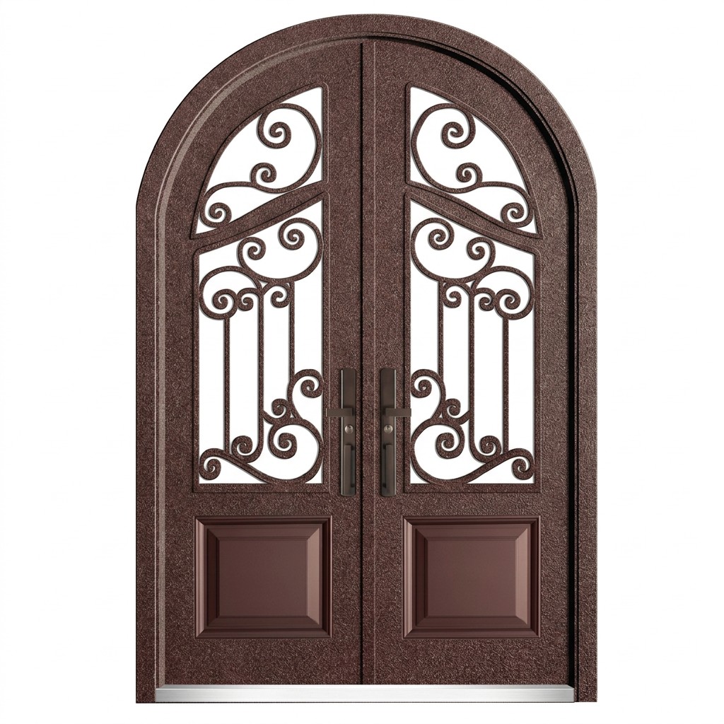 Luxury Villa Front Door Reddish-Brown Weather Resistant Aluminum Alloy Swing Anti-Theft Double Door Entry Exterior Gate Custom