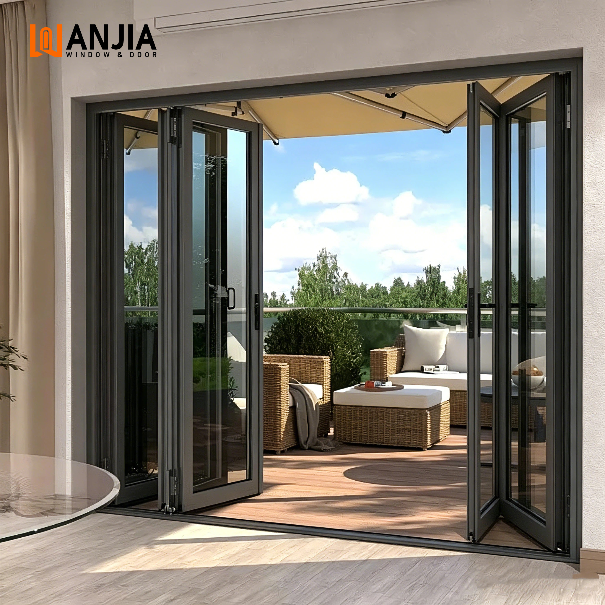 Soft Close System Interior Folding Door House Custom Size Lift and Folding Door Aluminum Frame Glass Bifold Door