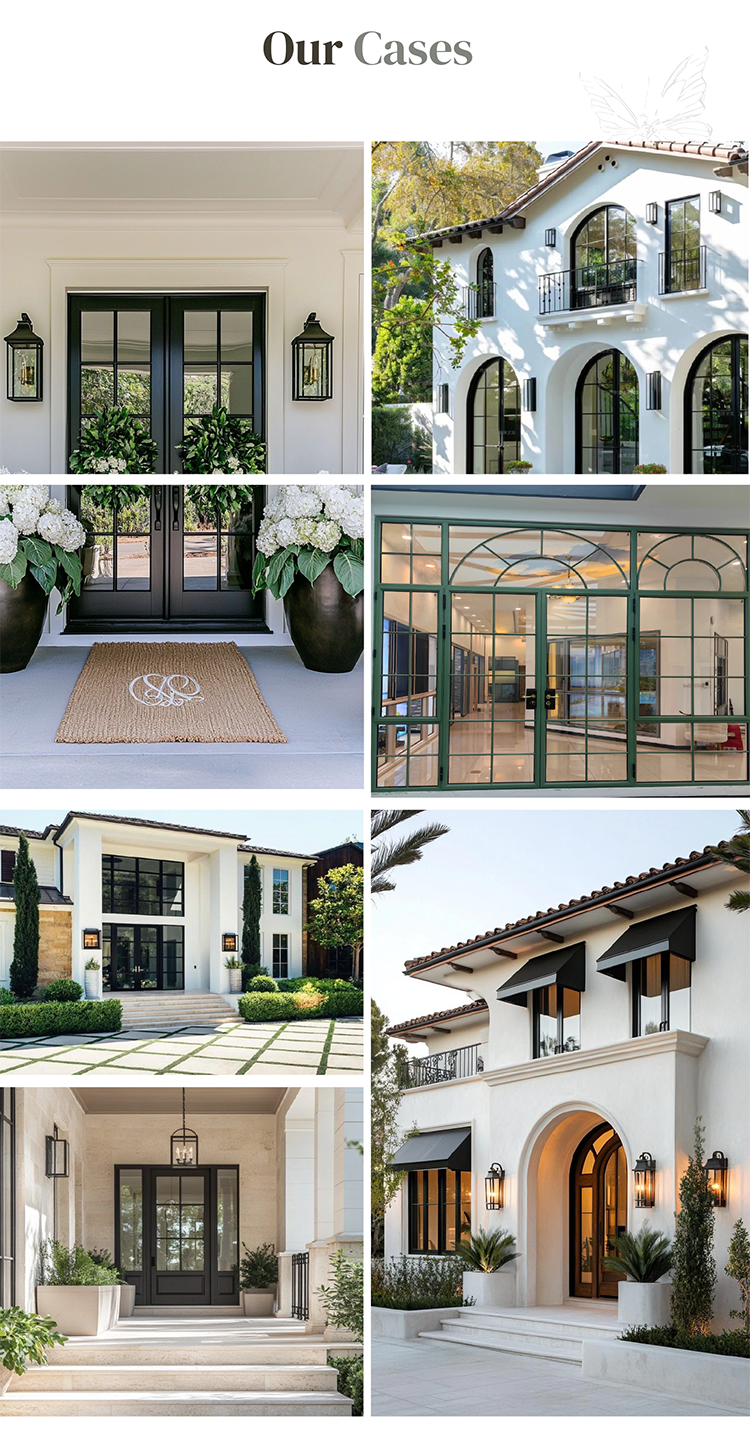 Thermal Break Black Aluminum French Casement Door Tempered Glass Grille Fiberglass Screen Interior Exterior Entry Door
