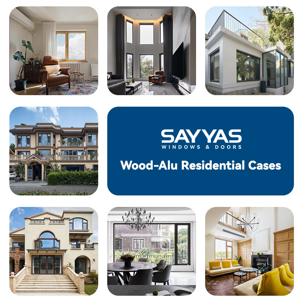 SAYYAS F120 Fixed Modern Luxury Aluminum Clad Wood Windows Interior/Exterior Anthracite Grey Custom Size High-End Living Room