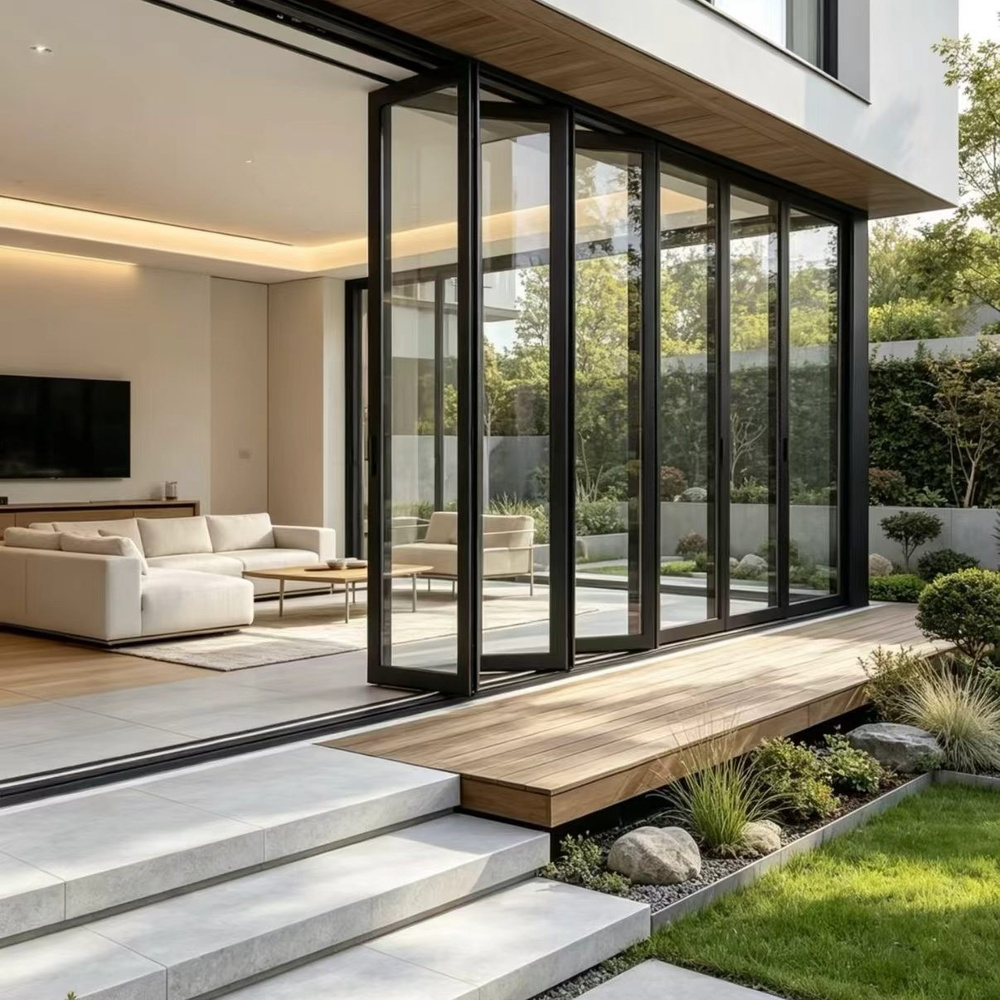 Aluminum Bifold Patio Door With Sliding Screen for Backyard Heavy Duty Energy Saving With Window Grill