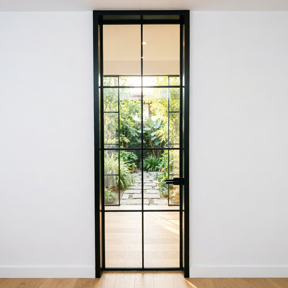 Durable Slim Frame Aluminum Glass Swing Door Soundproof Minimalist Interior Bathroom Door for Apartment Luxury Home Decoration
