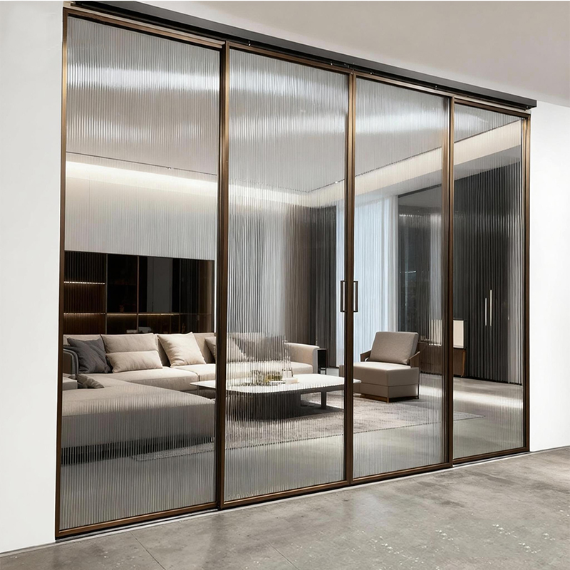 Modern Glass Sliding Doors with Aluminum Frame Interior Door No Bottom Track Soft Closing for Office Apartment Hotel Villa