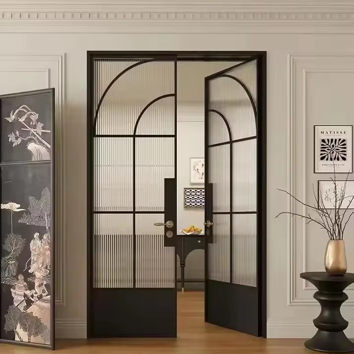 CBMmart French Black Villa Windproof Wrought Iron Swing Interior Door With Glass For Balcony Patio And Windows
