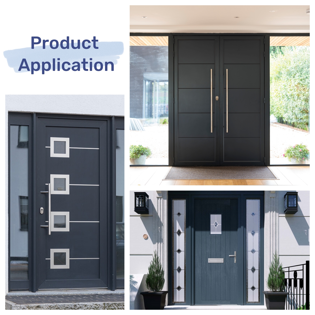 WANJIA Modern Waterproof Swing Aluminium Exterior Pivot Doors Front Entry Glass Door