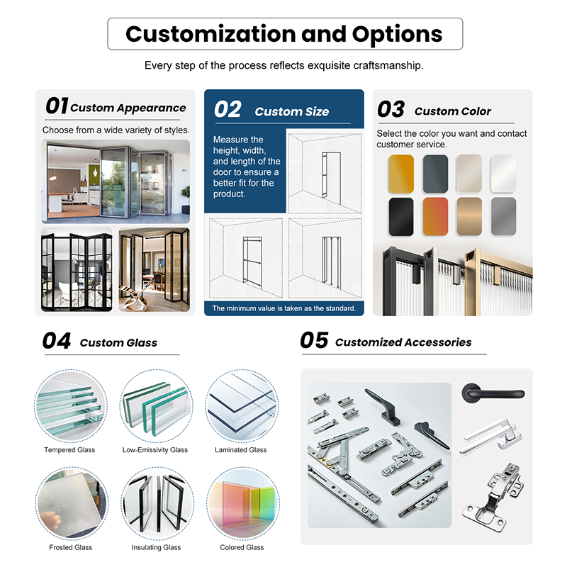 Professional Chinese Manufacture High Quality Aluminum Folding Patio Glass Bi-Fold Doors For Hotel Villa Bathroom