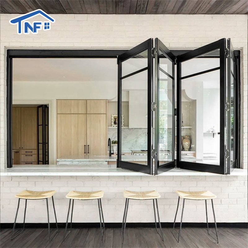 NF Modern Horizontal Folding Bifold Windows Aluminum Alloy for Canada &amp; USA Markets Customized Size Powder Coated Villa Use