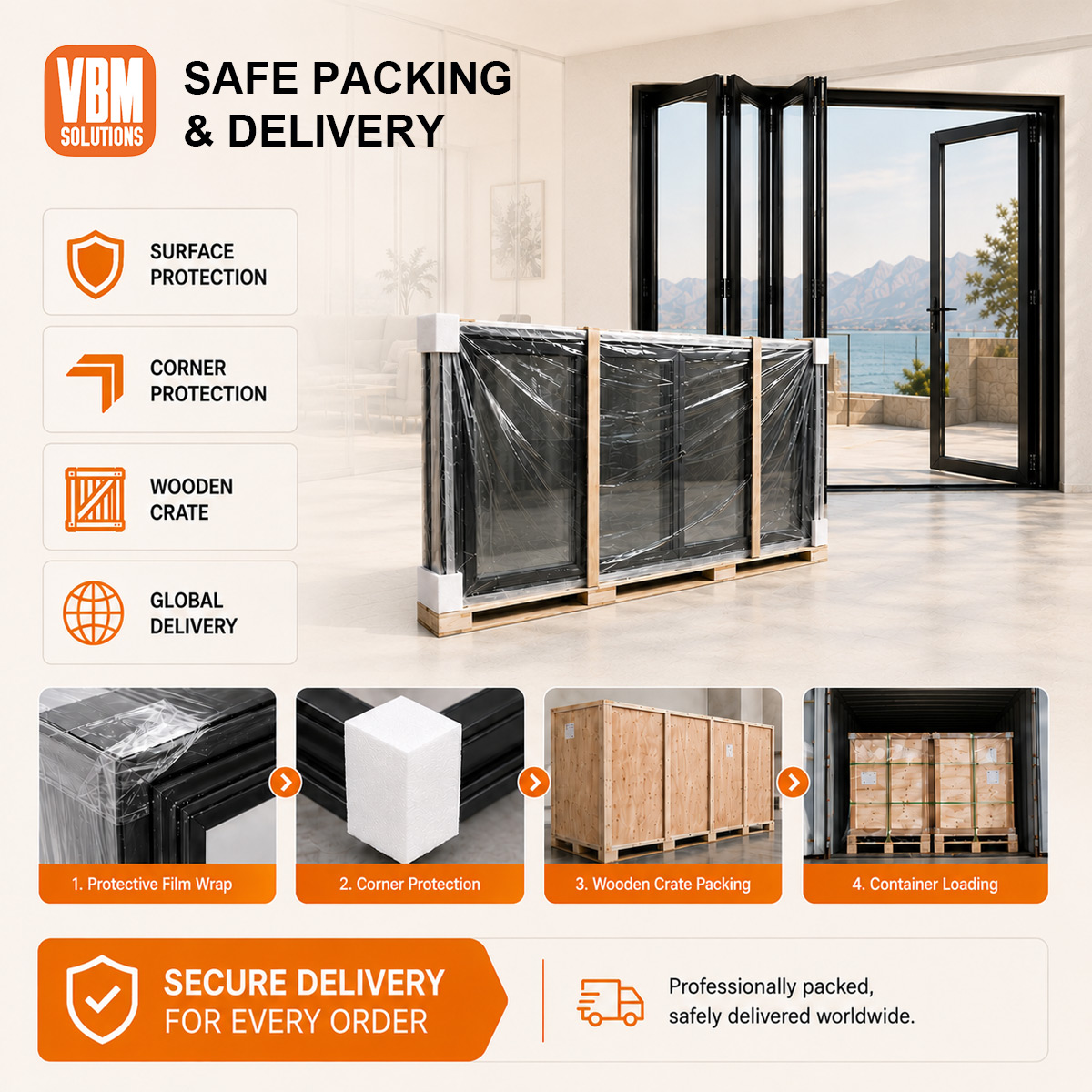 Custom Aluminum Glass Accordion Door Exterior Bi Fold Patio Doors Modern Aluminum Folding Doors for Building