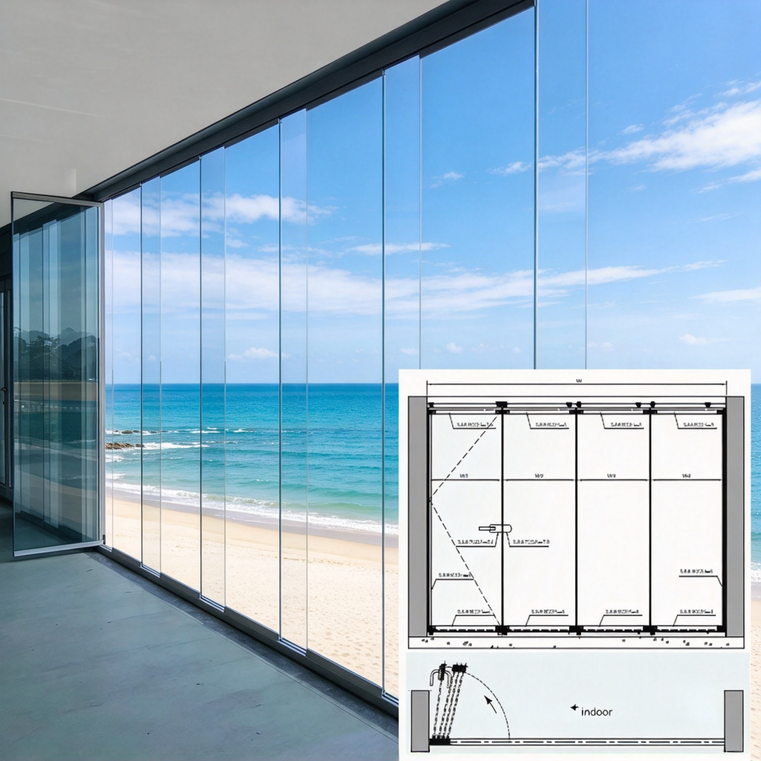 HDSAFE 8/10mm Frameless Glass Bi Folding Door Aluminum Track Waterproof Glass Partition Door Window for Balcony Terrace Indoor